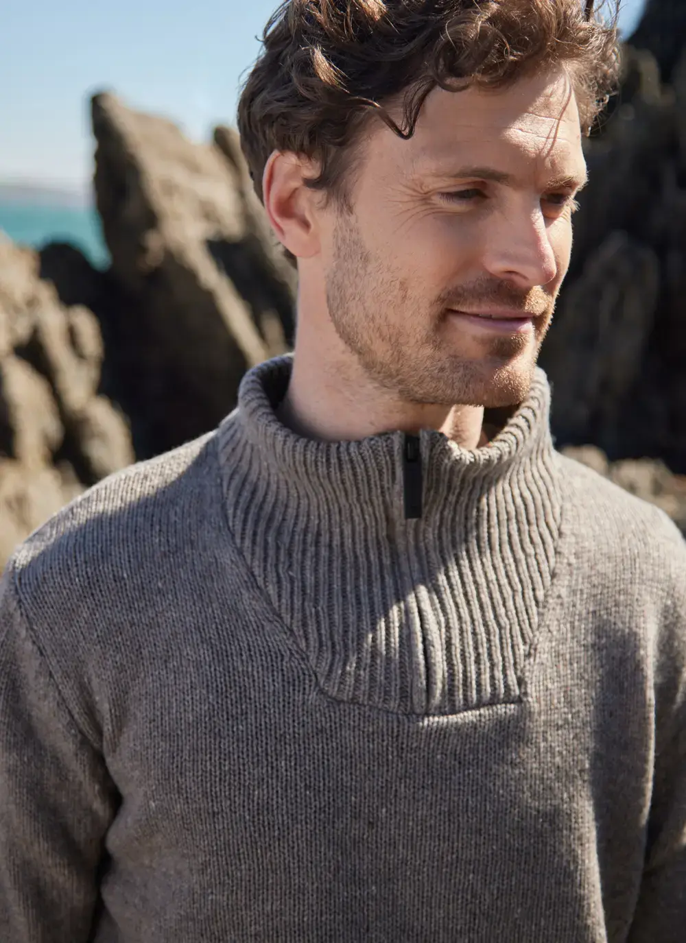 Tullow Contrast Half Zip Sweater in Rocky Ground | Blarney